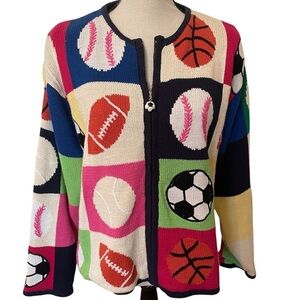 Vintage 1990s Women’s Eagles Eye Zip Sweater Sports Balls Y2K Lined Cozy XL EUC